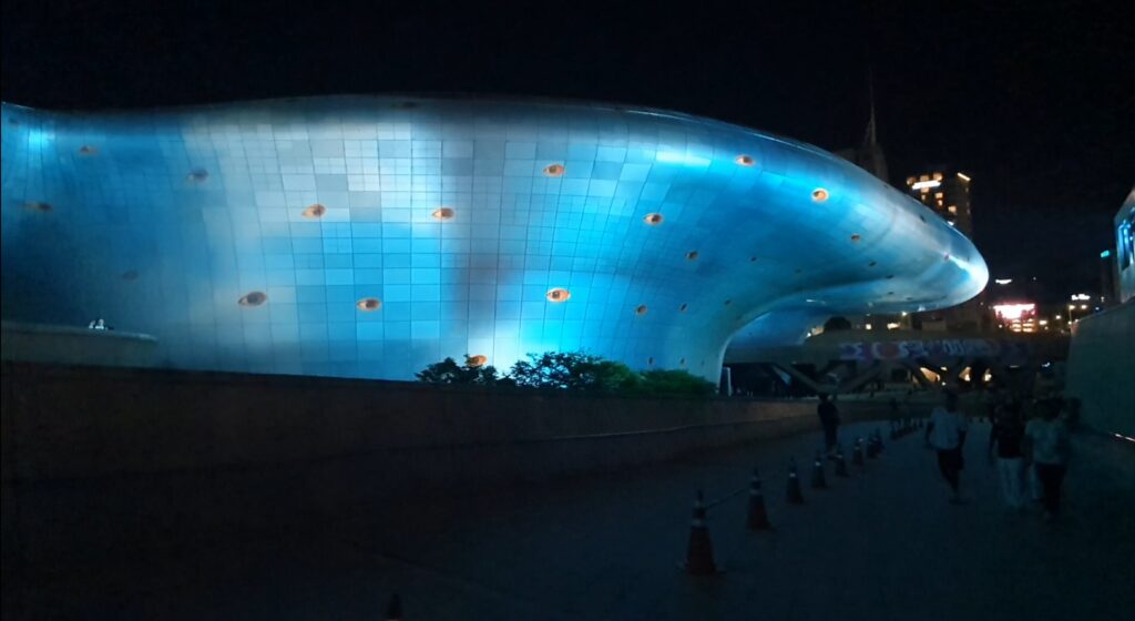 Dongdaemun Design Plaza at night in August 2025